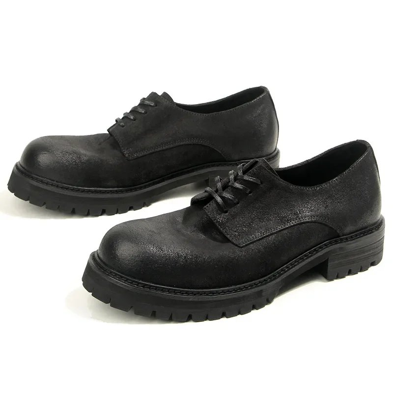 Sapatos masculinos retrô de couro de alta qualidade, casuais, marrom, preto, sapatos de trabalho ao ar livre