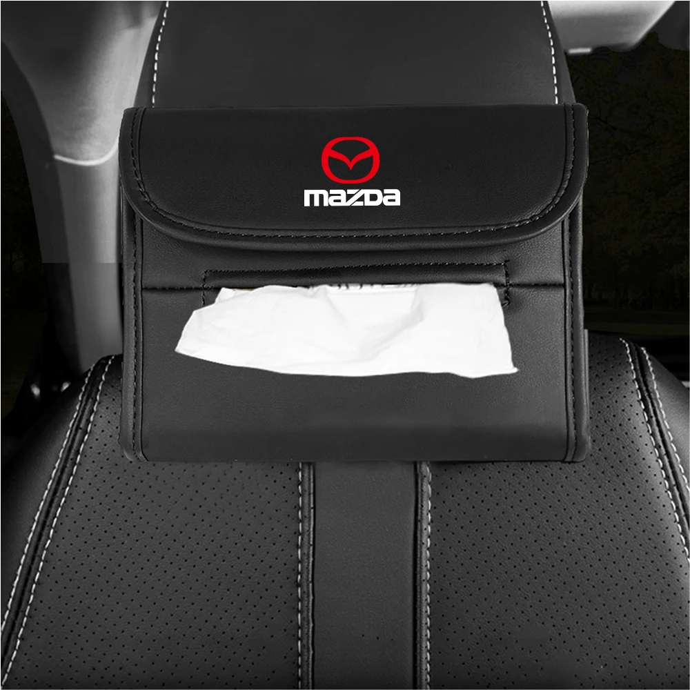 Car Tissue Box Holder Leather Napkin Box Auto Back seat Paper Towel Organizer with Fix Strap For Mazda CX3 CX4 CX5 CX7 CX9 MX3