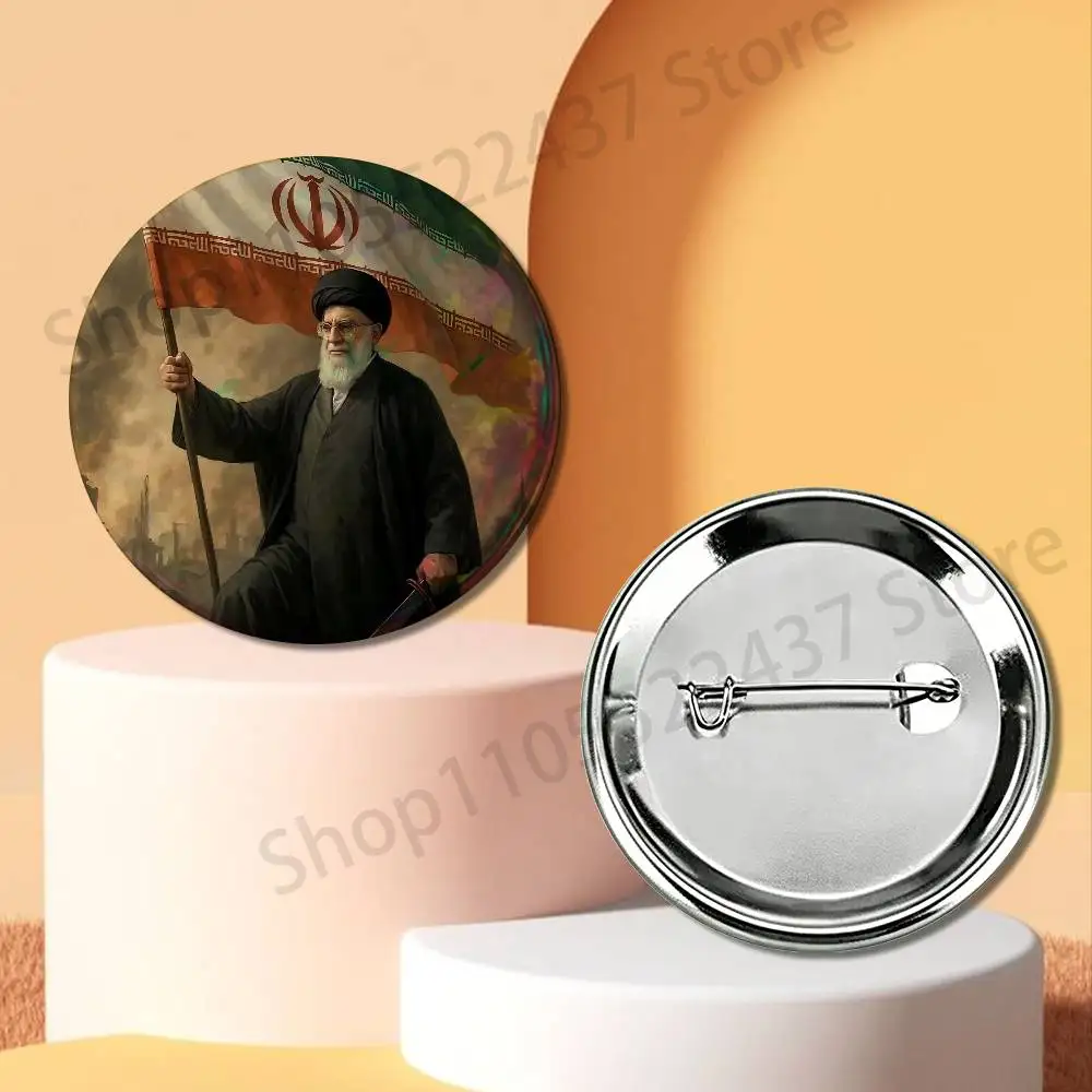 Supreme Leader of Iran K-Khamenei Brooches for Bag Decor Jewelry Accessories Gift 25/32/44/58/75mm Round Cartoon Badges