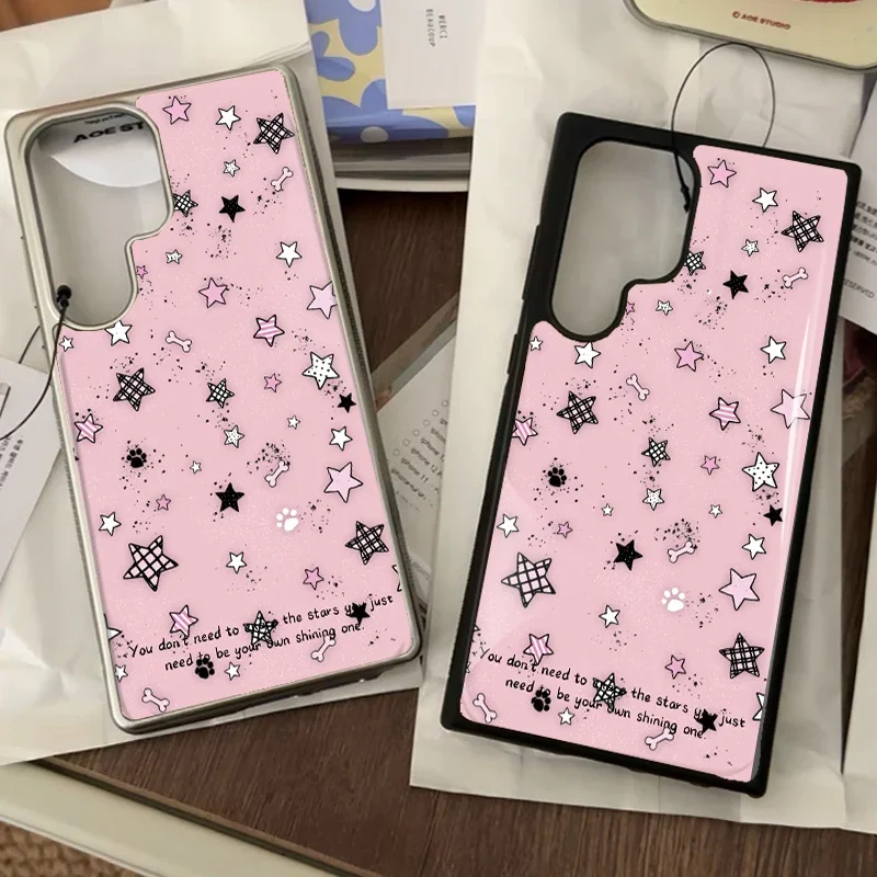 Funda de Hidrogel Coreana de Pantalla Completa con Estrellas Rosas y Pegamento Epoxi para Samsung Galaxy S23 FE S24 PLUS S25 ULTRA S26 EDGE