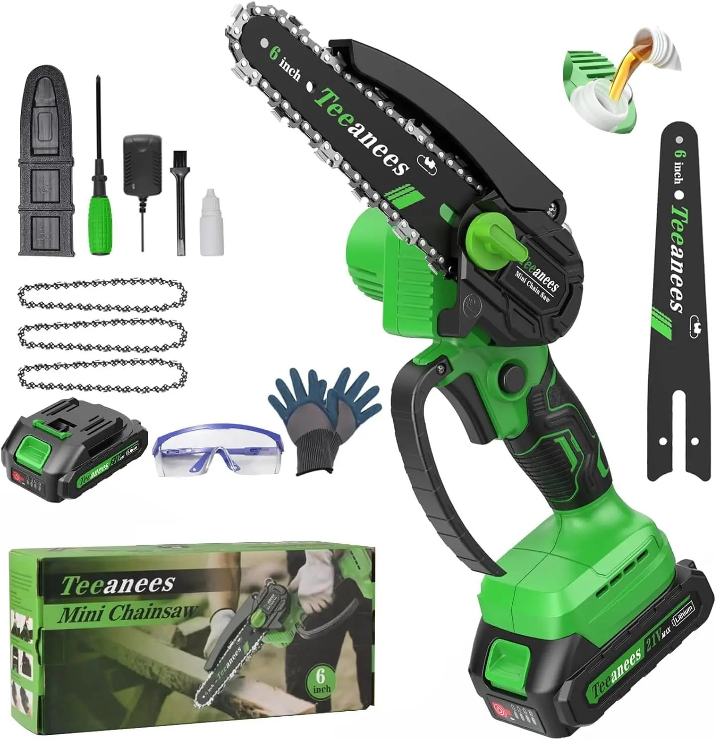 

6-Inch Cordless Mini Chainsaw for Wood Cutting, Tree Trimming, Garden & Household Use with Battery Included