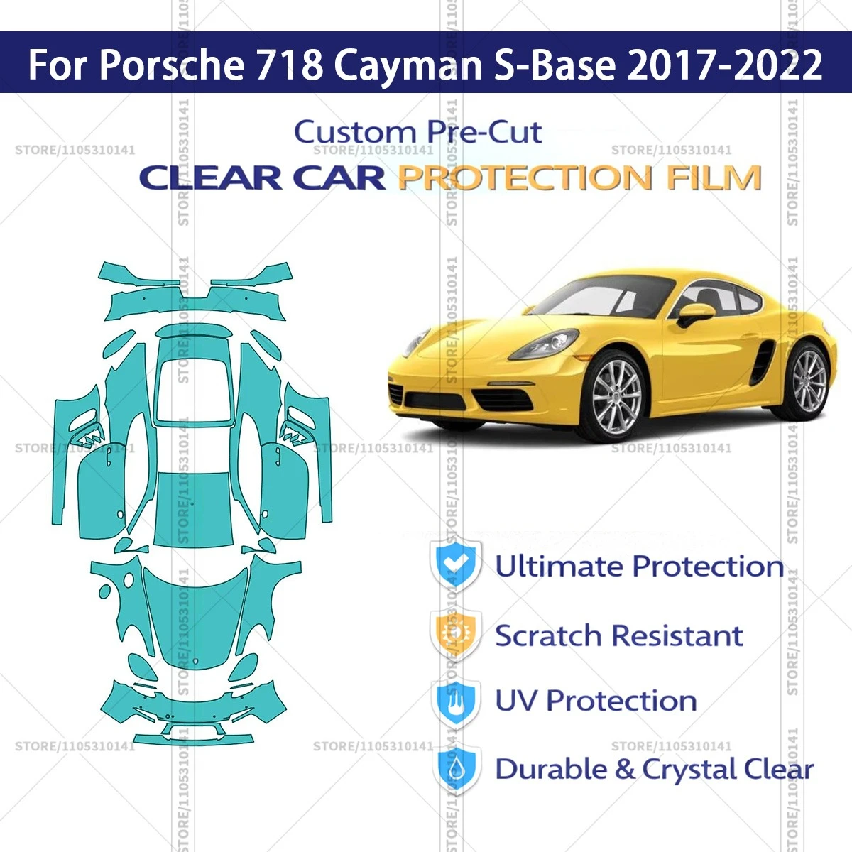 

Защитная пленка PPF для Porsche 718 Cayman S-Base 2017-2022, предварительно вырезанная, прозрачная, профессиональная автомобильная пленка