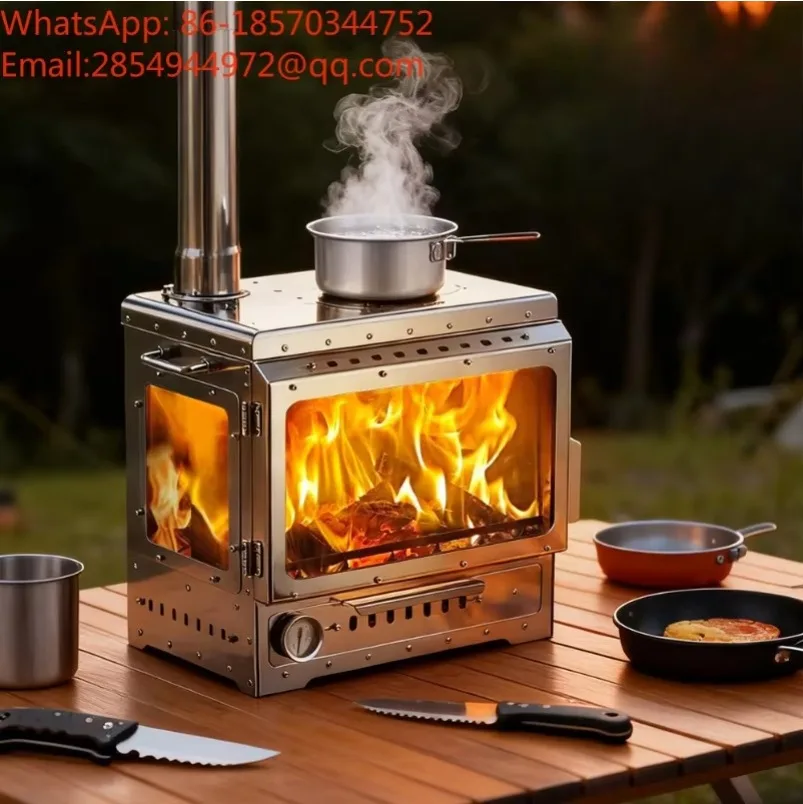 Stainless Steel Smoke-free Portable Outdoor Camping Heating and Cooking Dual-purpose Stove, Picnic Heating and Firewood Stove
