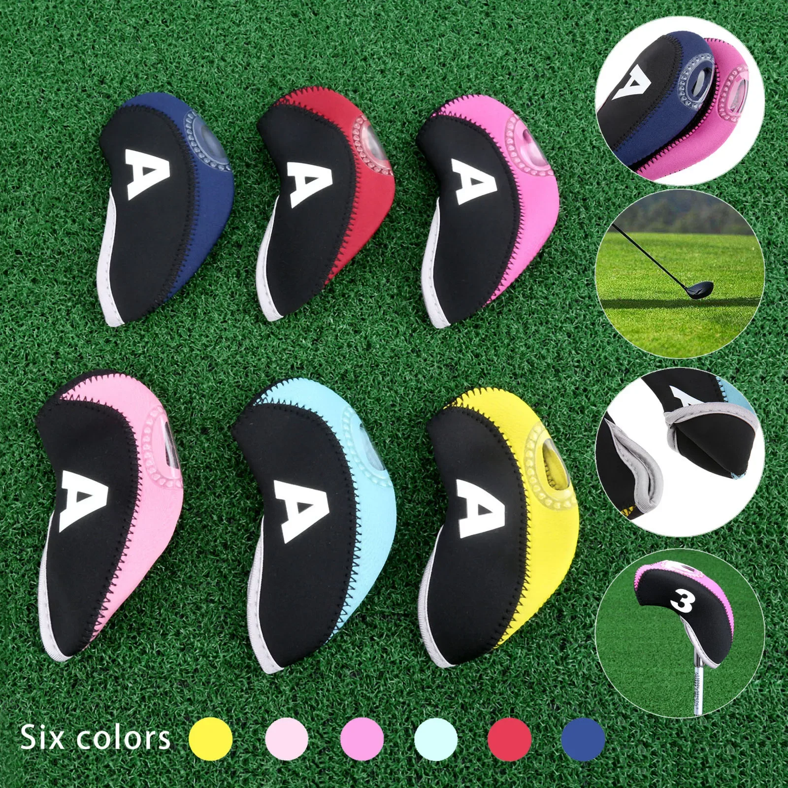 10Pcs Neoprene Golf Club Head Covers With Transparent Plastic Viewing Window Set For Irons Head Protective Headcovers 6 Colours