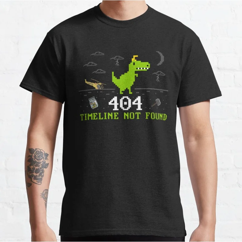 Funny 404 offline Timeline t rex 90s cartoon pixel video game dinosaur T-shirt for men large size Adult Tops S-6xl