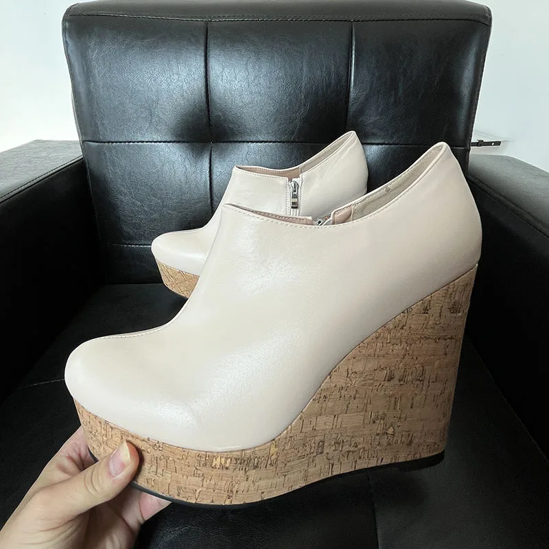 Olomm اليدوية النساء منصة مضخات أسافين عالية الكعب سحر جولة تو البيج الأبيض الوردي حذاء كاجوال السيدات زائد الولايات المتحدة حجم 5-20