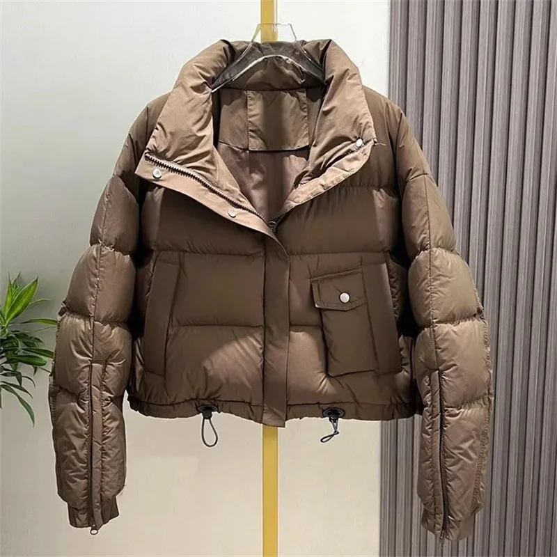 2024 New Winter Coat Thicken Down Cotton Puffer Jacket Petite Cropped Women Stand Collar Parkas Jacket Waterproof Snow Wear Outw