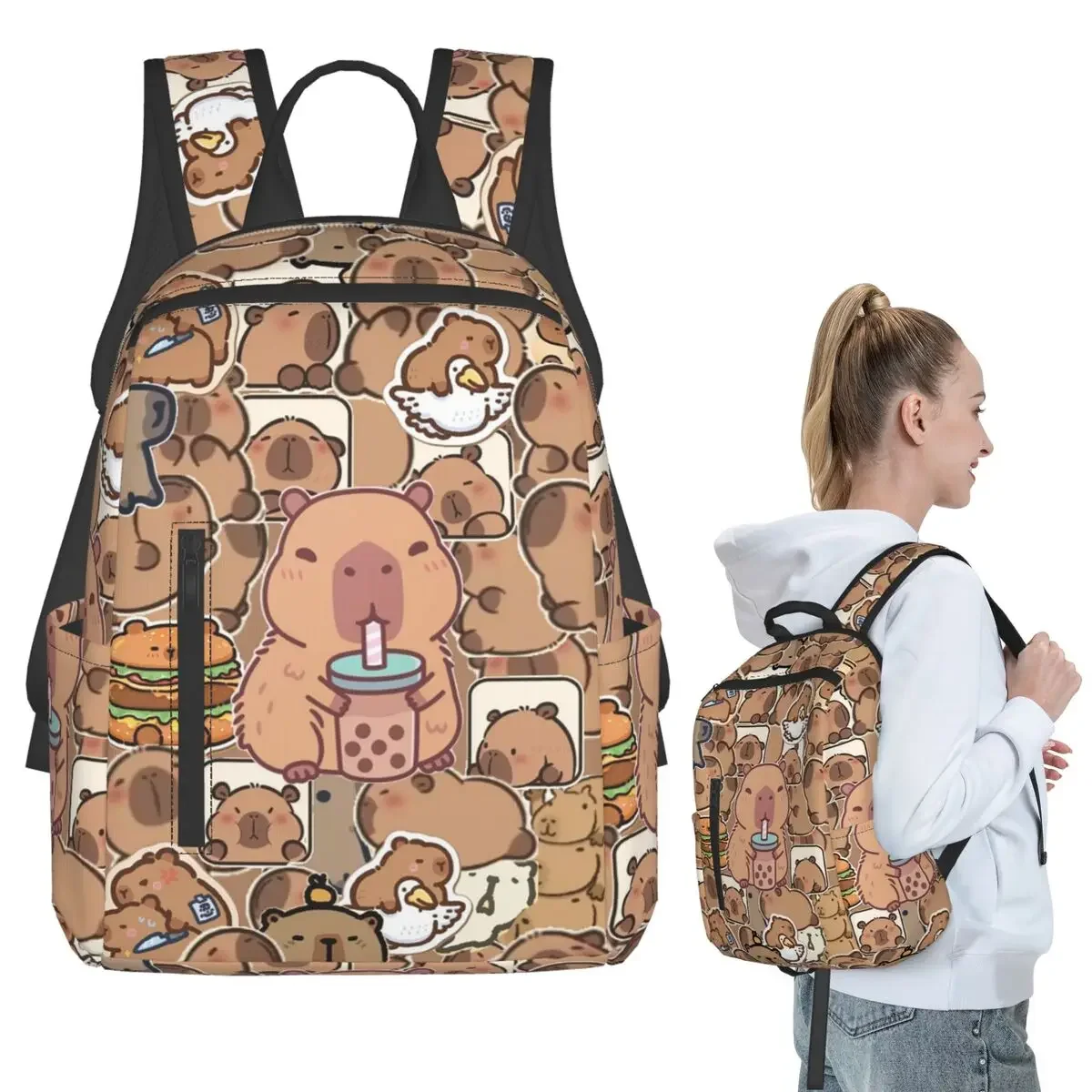 

Los Capibara Cute Capybara Animal Backpack Student Boys Girls BookBag Children School Bag Laptop Shoulder Bags for Men Women