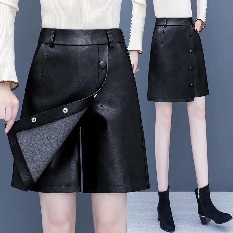 

2024 New Fashion Women Faux PU Leather Shorts Ladies Sexy Elegant High Waist with Pocket Short Female Hot Sale Slim T372