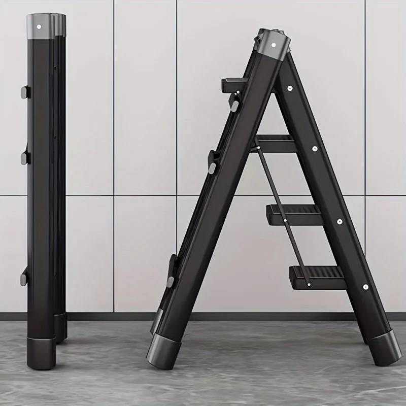 

3-Step Folding Ladder - Sturdy steel construction, anti-slip pedal, portable handrail support, 330 lbs capacity.