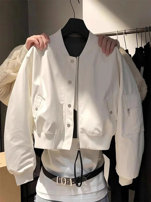 

Белая бейсбольная верхняя одежда с короткими рукавами, женская весенне-осенняя свободная ветровка на молнии Pilot Little France