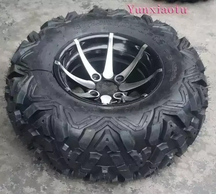 25X8-12 25X10-12 ATV UTV Go Kart Sand Buggy Tire with Aluminum Rim A Pattern Tread Front Rear Set 6PR Tubeless No rims