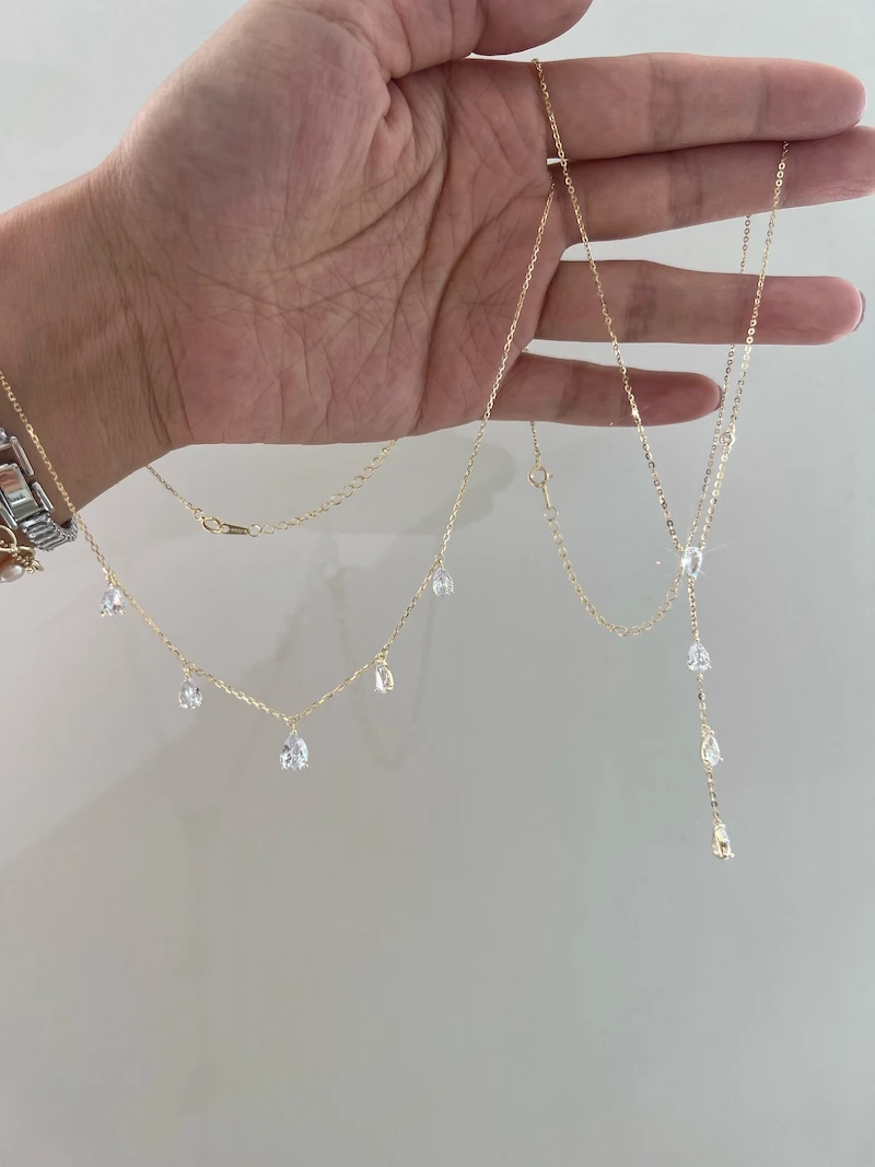 2024 Shiny Zirkon Droplet Overlay Set mit Doppelschicht Gold Farbe Kette Halskette Party frauen Exquisite Schmuck Halskette Acc – Detail 3