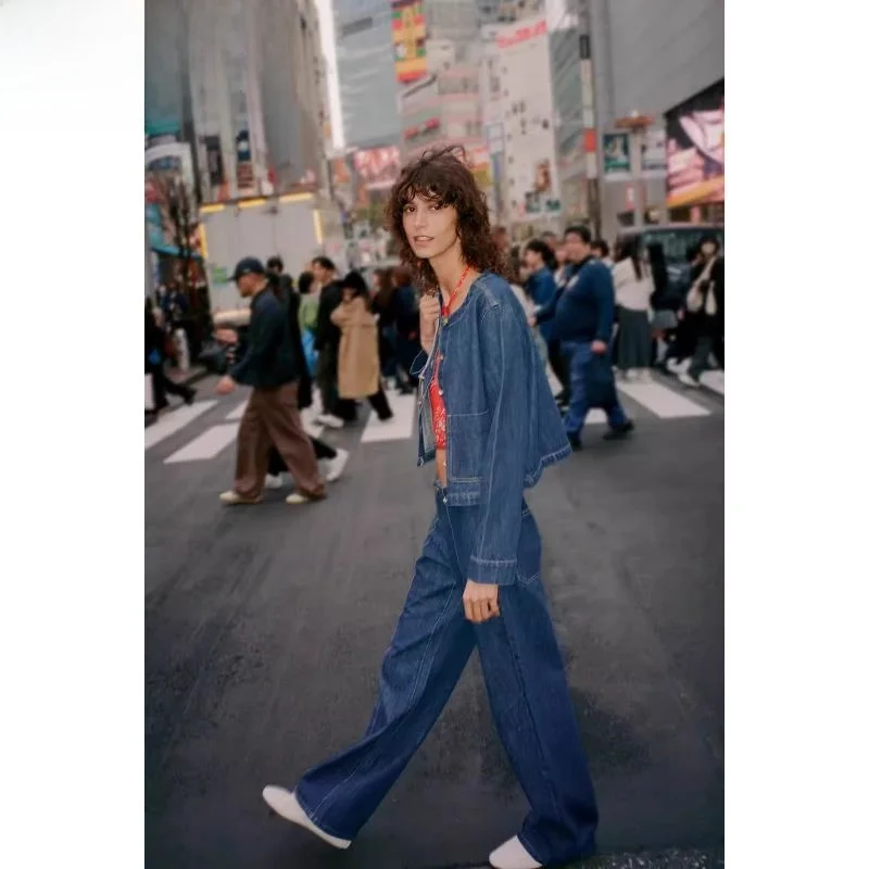 

Новинка лета 2024, женские джинсовые джинсы Jaet ort, верхняя одежда, свободный крой, шифоновые длинные свечи, однотонные джинсы на пуговицах, ткань