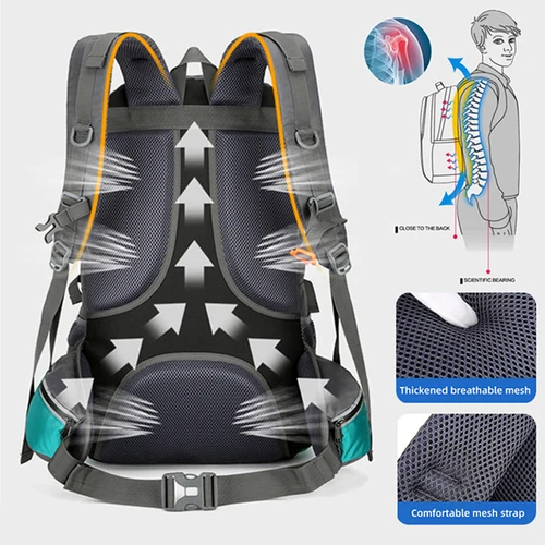 Imagen 2 del producto Mochila de nailon de 50L, bolsa para acampar, deporte al aire libre, senderismo, escalada, viaje, hombro, zapatos reflectantes, equipaje, bolsa para hombre al aire libre