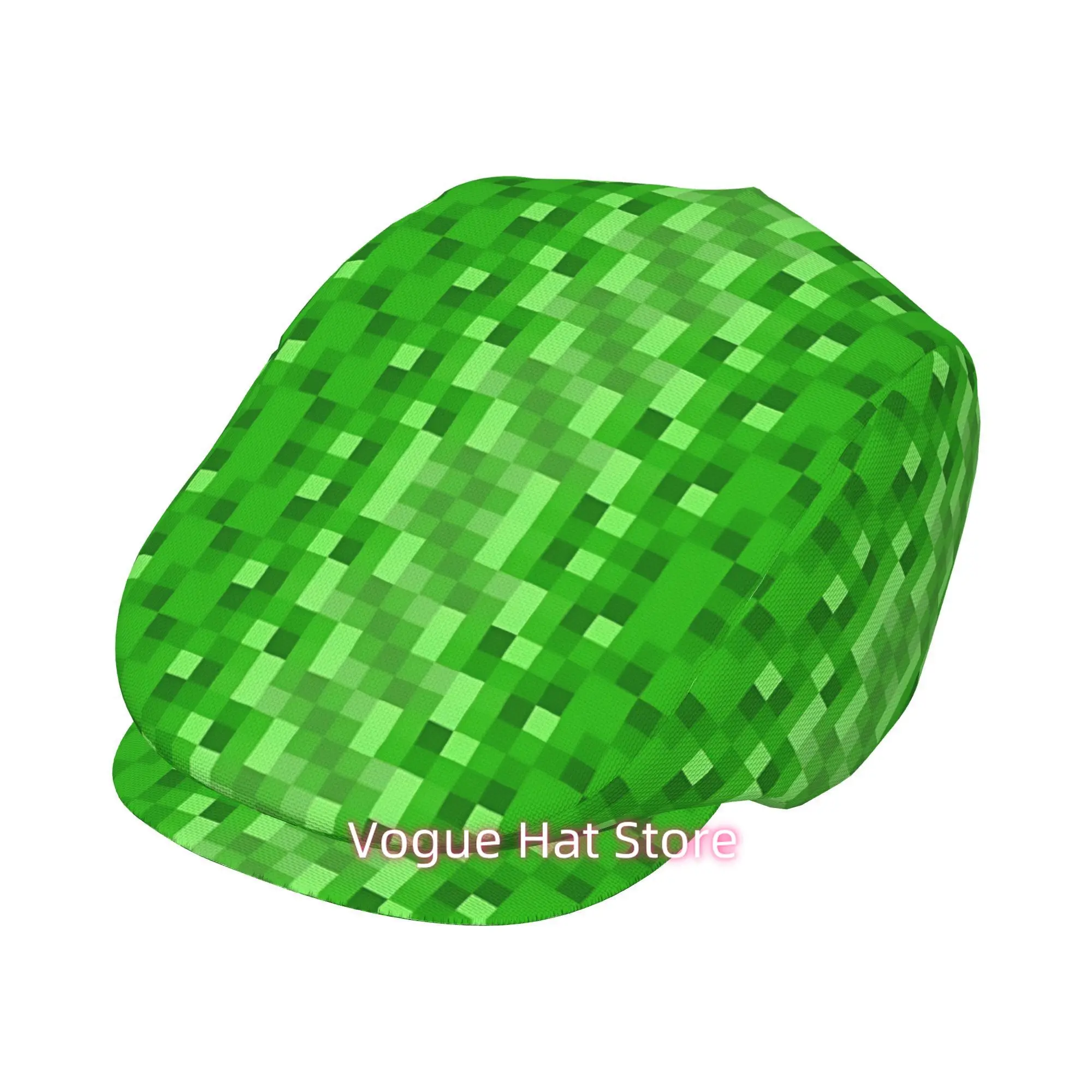 1pc Green Field Grid All-over printed beret, retro newsboy cap, unisex, a must-have fashion accessory for outdoor leisure activi