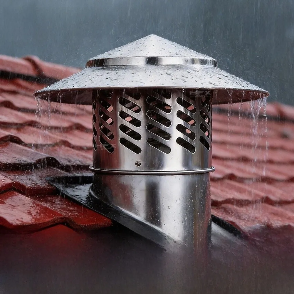Stainless Steel Roof Rain Cap Umbrella Style for Chimney Vent Fireplace Wood Stove Oil Stove 80mm 110mm 160mm 200mm Silver