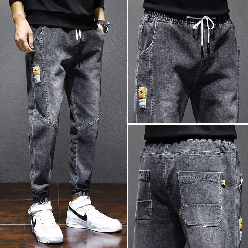 Loose Fit Youth Jeans Casual Loose Leggings Nine Points Spring Autumn New Style Elastic Waistband Cargo Pants Trendy Men's Jeans