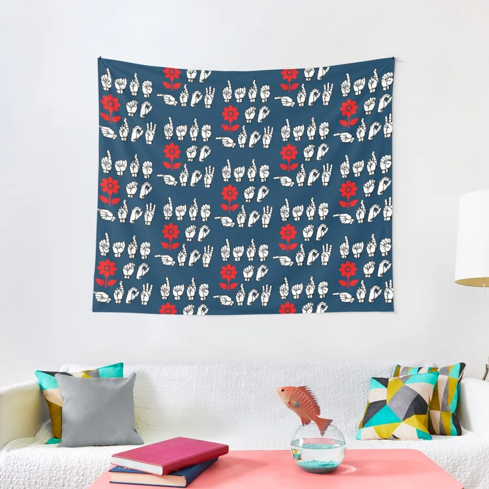 

DARE TO GROW in ASL Letters with red flower design Tapestry Kawaii Room Decor Room Design Home Decorating Tapestry
