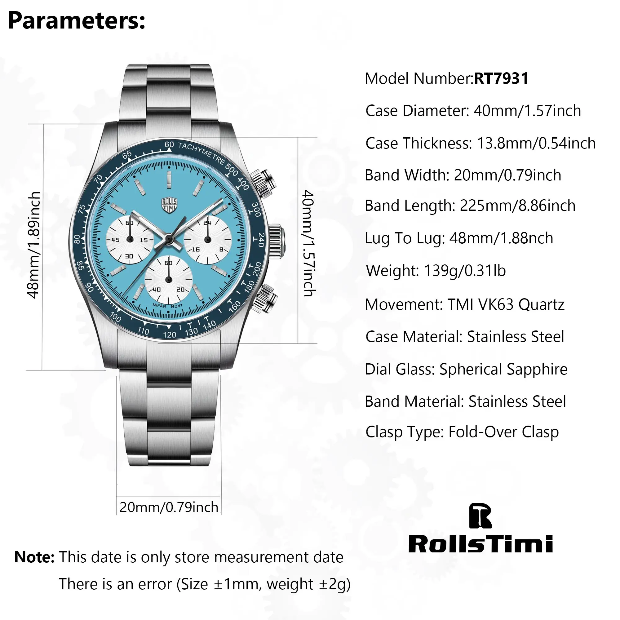 RollsTimi Ontwerp Nieuwe Heren Horloge Quartz Horloges Voor Man Luxe Lichtgevende Synthetische Saffier Spiegel Horloges Roestvrij Stalen Klokken