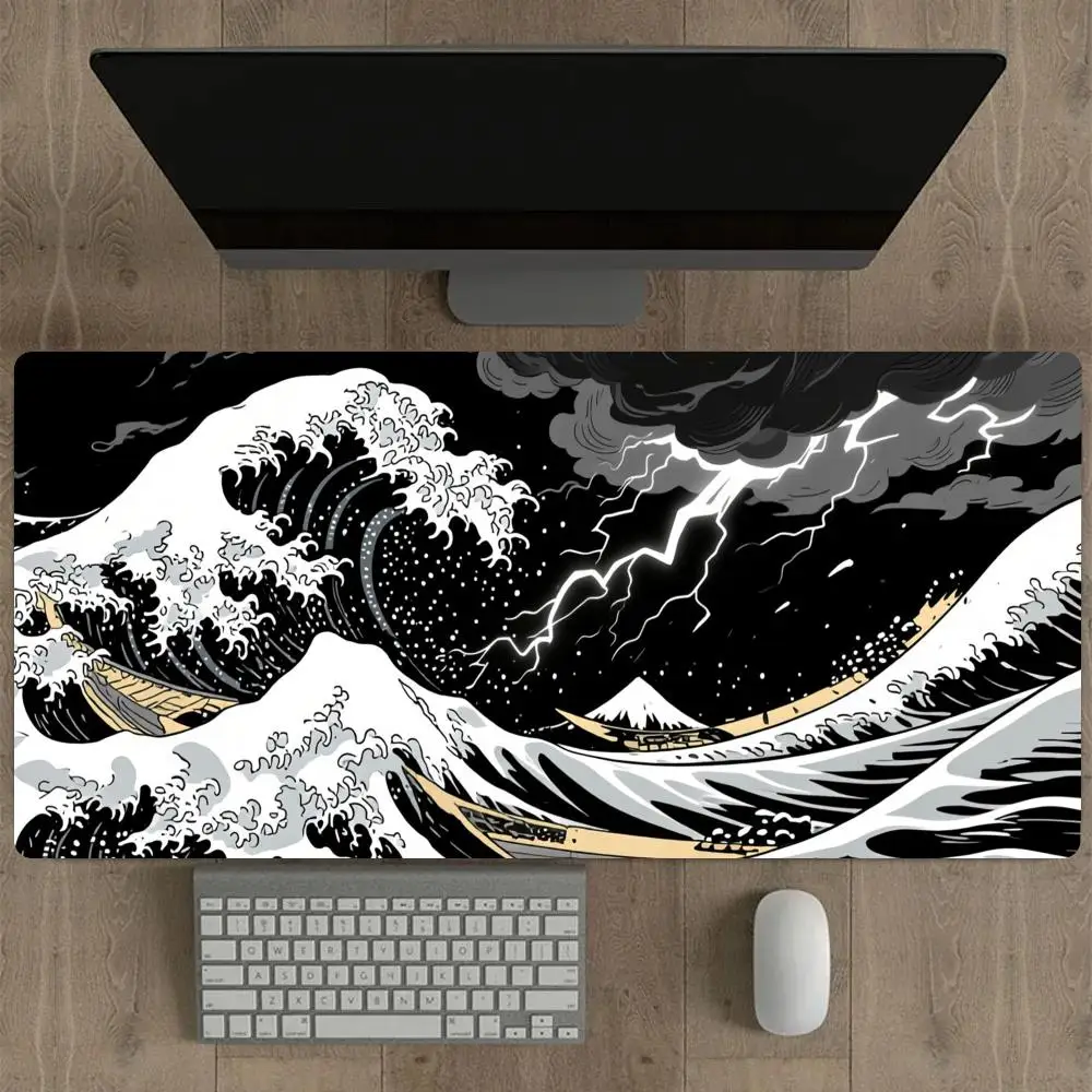 Дизайн гигантского черного волнистого узора Коврик для мыши Настольный коврик Игровые коврики Нескользящий коврик для клавиатуры с прошитыми краями, коврик для мыши, офисный коврик muismat