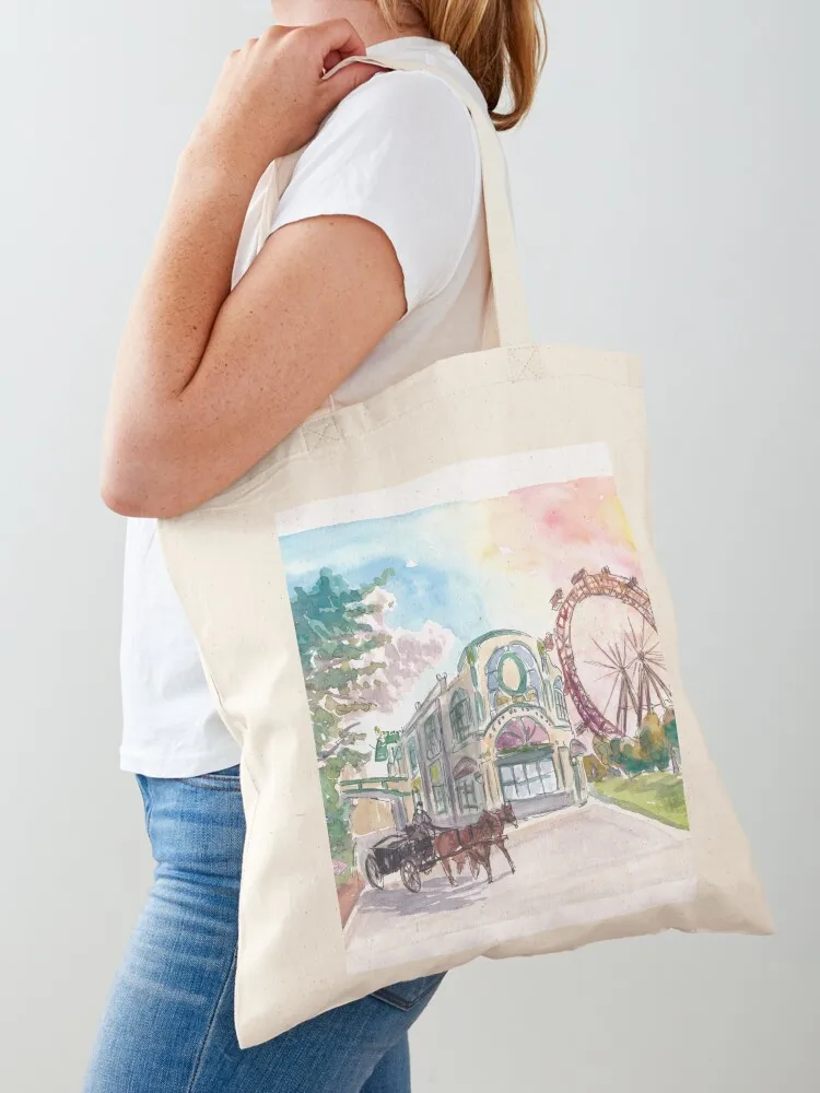 Vienna Austria Prater with Ferris Wheel and Signpost Tote Bag Women's tote bag Beach bag Women's beach bags shopping logo