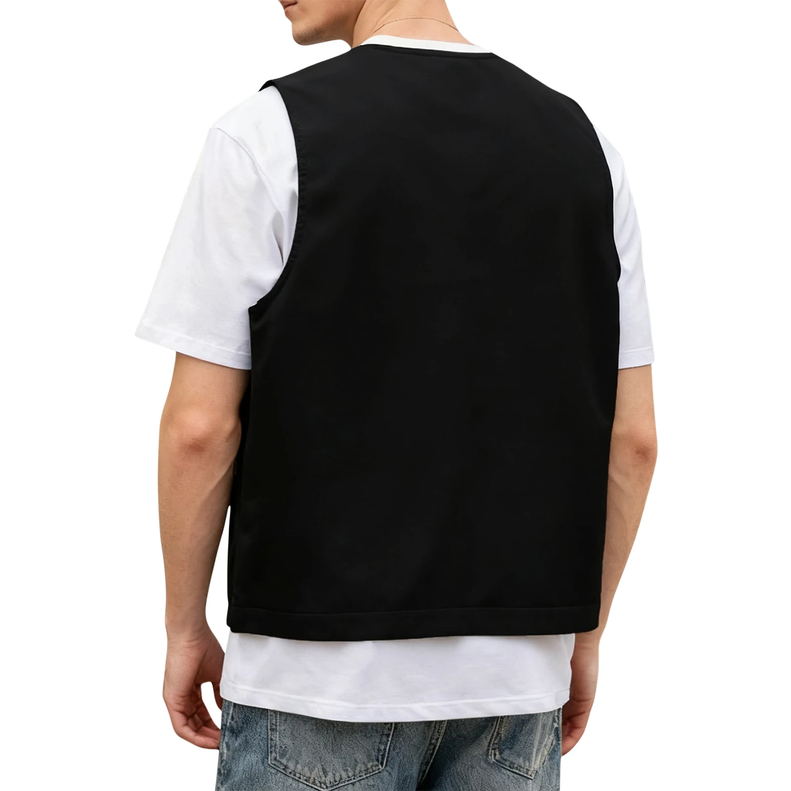 Men Solid Black Slim Fit V Neck Single Breasted Sleeveless Waistcoat Casual Business Daily Gentleman Vest With Double Pockets