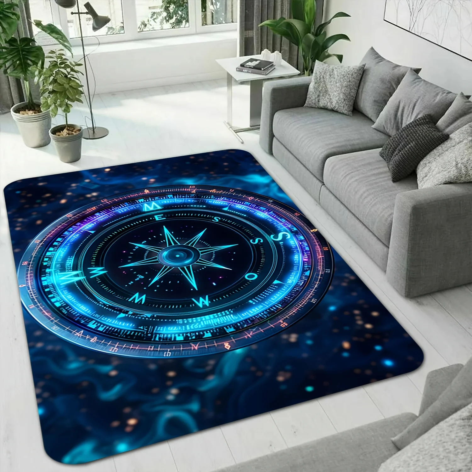 Flannel Printed Galaxy Design Area Rug glowing starry sky pattern soft non slip floor mat for modern home use