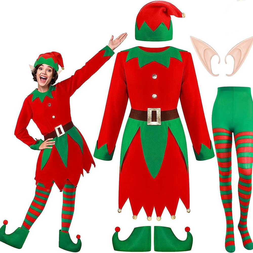 Christmas Elf Costumes Adult Santa Claus Cosplay Suit Family Matching Clothes Set Women Men Kids Carnival Dress New Year Outfit