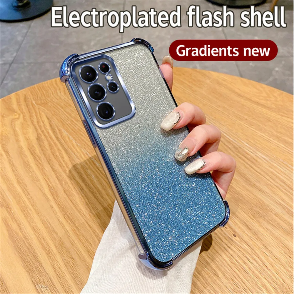 Gradient Glitter Plating Clear Phone Case For Samsung Galaxy S24 S23 S22 Plus Ultra S20FE S21FE Note 20 Ultra Shockproof Cover image 5