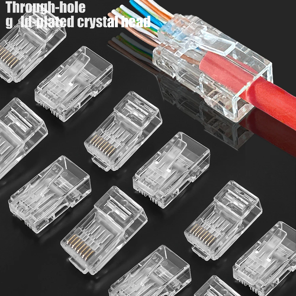 50-1pcs Modular Ethernet UTP Network Cable Plug RJ45 Cat6 Cat5e Pass Through Connectors for Unshielded Twisted Pair Solid Wire