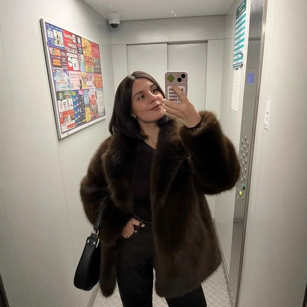 الحد الأدنى النساء الشتاء فو الثعلب الفراء سترة عادية أنيق الصلبة التلبيب طوق سيدة ايكو الفراء أبلى مترهل الإناث معطف فرو المنك #2