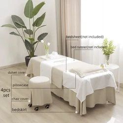 Luxury Beauty Salon Bedding Sets, Massage Spa Bed Sheets, Stoolcover Pillowcase, Duvet Cover Sets, High Quality, 4Pcs