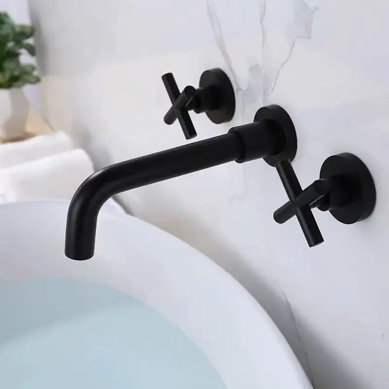 Double Handle Wall-Mounted Bathroom Sink Hot and Cold Water Mixer