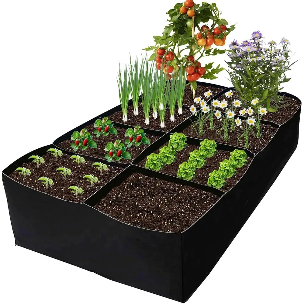 Grow Bags, Raised Garden Bed, Vegetable Herbs Growers, 128 Gallon Fabric Plant Pots Indoor Outdoor, 6x3x1ft