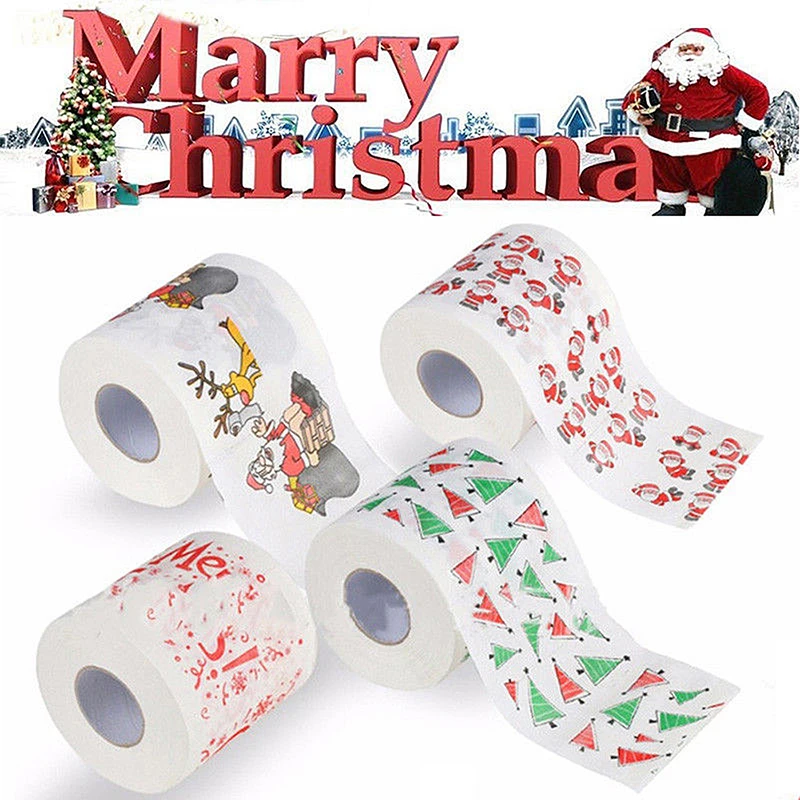 Christmas Toilet Roll Paper Xmas Printed Wood Pulp Toilet Paper Festive Gifts Santa Claus Reindeer Decor Supplies 2025 New Year