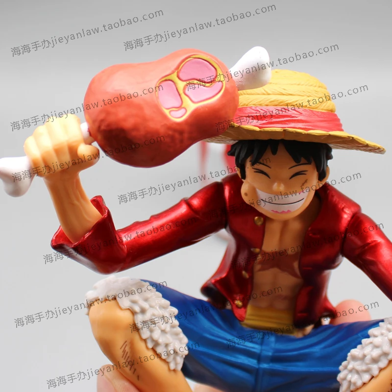 One Piece Anime Gk Squatting Eating Meat Luffy Drinking Solon Ornament Garage Kit Doll Decoration Model Desktop Periphery