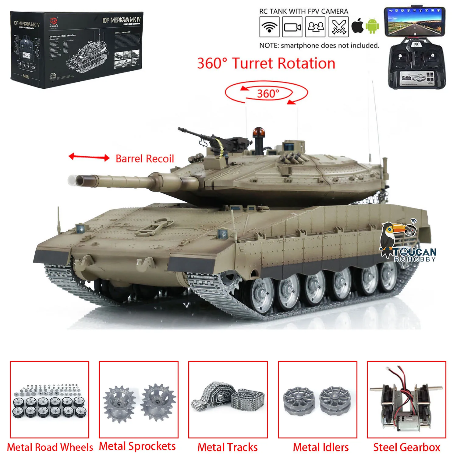 Heng Long 1/16 Remote Control Tank IDF Merkava MK IV Professional Edition Pro Ver Metal Wheels Barrel Recoil Remote Control Car