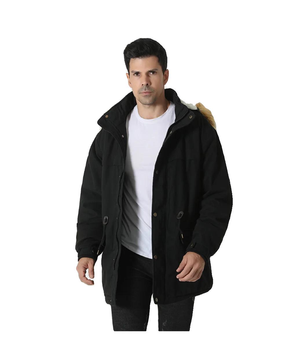 Men\'s new cashmere and thick coat men\'s cotton hooded cotton-padded jacket cold resistant medium long cotton-padded jacket