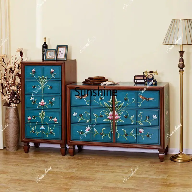 

American rural retro painted chest cabinet living room wall storage cabinet