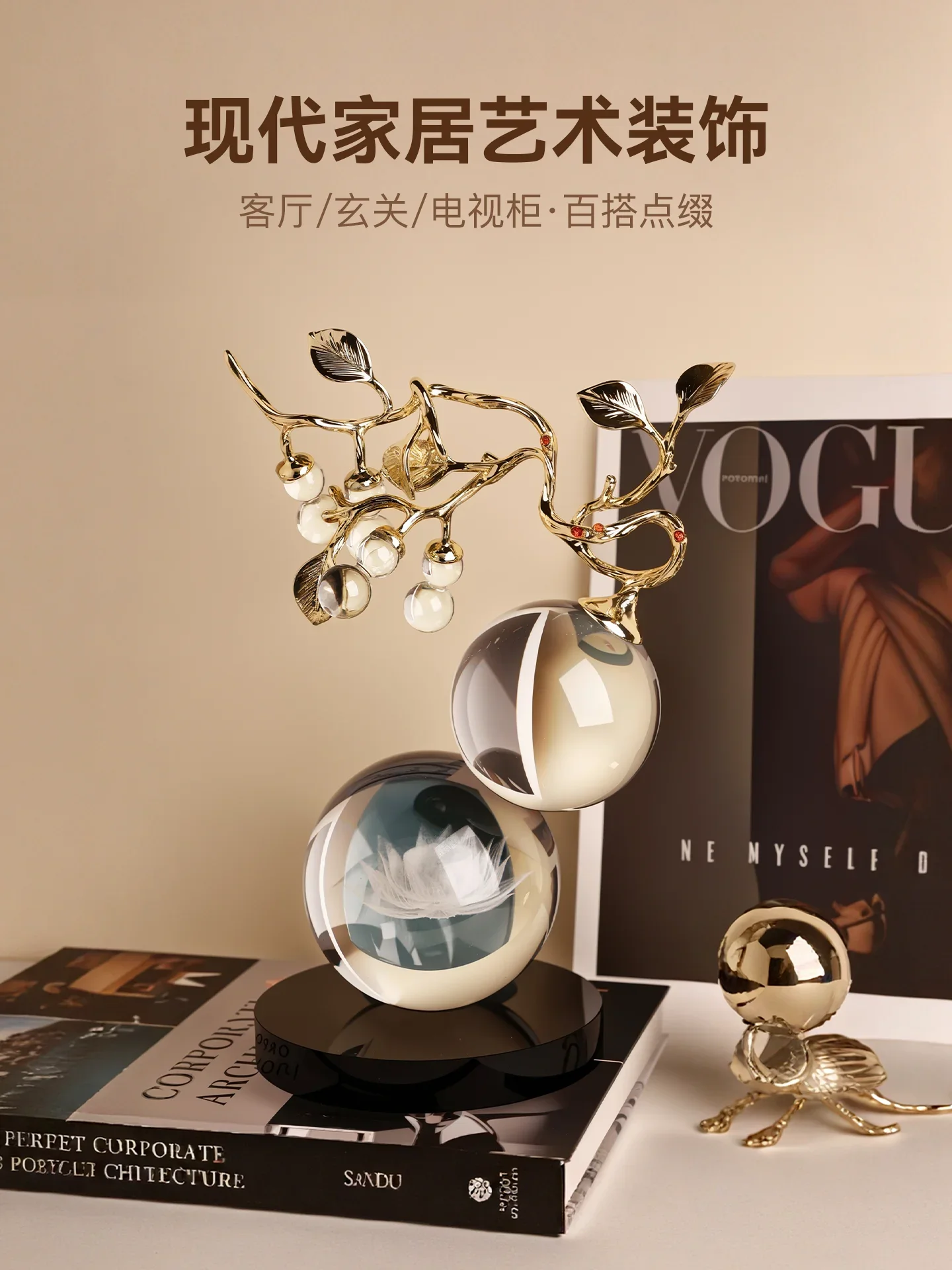 Crystal gourd ornament light luxury high-end lotus flower living room entrance TV cabinet decoration housewarming new home