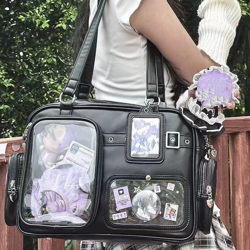 

Японская большая сумка, модная концертная сумка на плечо, студенческий рюкзак, прозрачная сумка-мессенджер с несколькими карманами, сумка для хранения на молнии, больная сумка