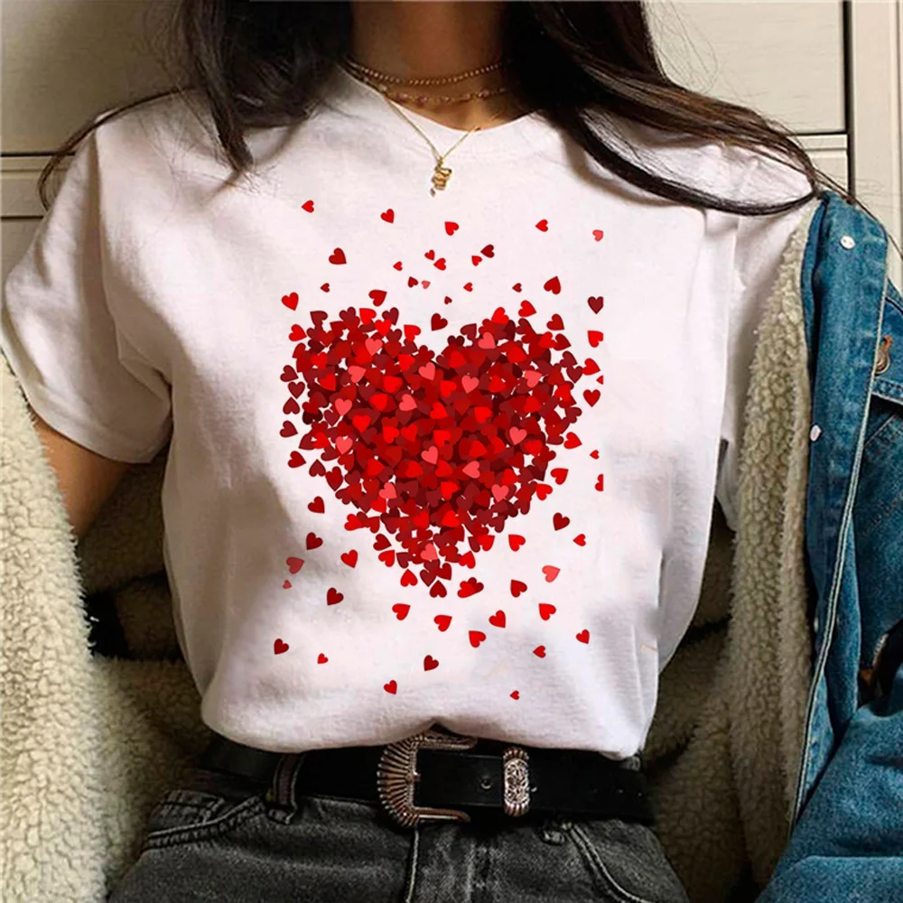Heart Print top tees teen Retro women graphic hip hop Breathable 80s top tees Graphic Pastel Psychedelic Comfortable Digital