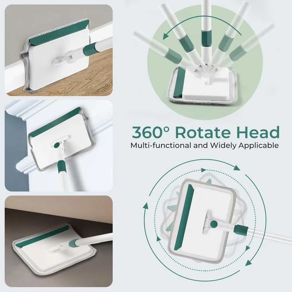 Nettoyant pour plinthes extensible de 60 po avec poignée et 5 tampons réutilisables pour un nettoyage facile des sols, des murs et des plafonds