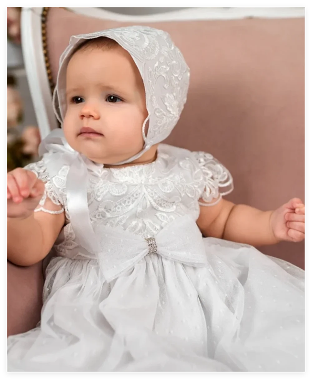 Vestidos blancos de flores para niña, Apliques de encaje con lazo, manga corta para banquete, fiesta de cumpleaños, vestidos de primera comunión