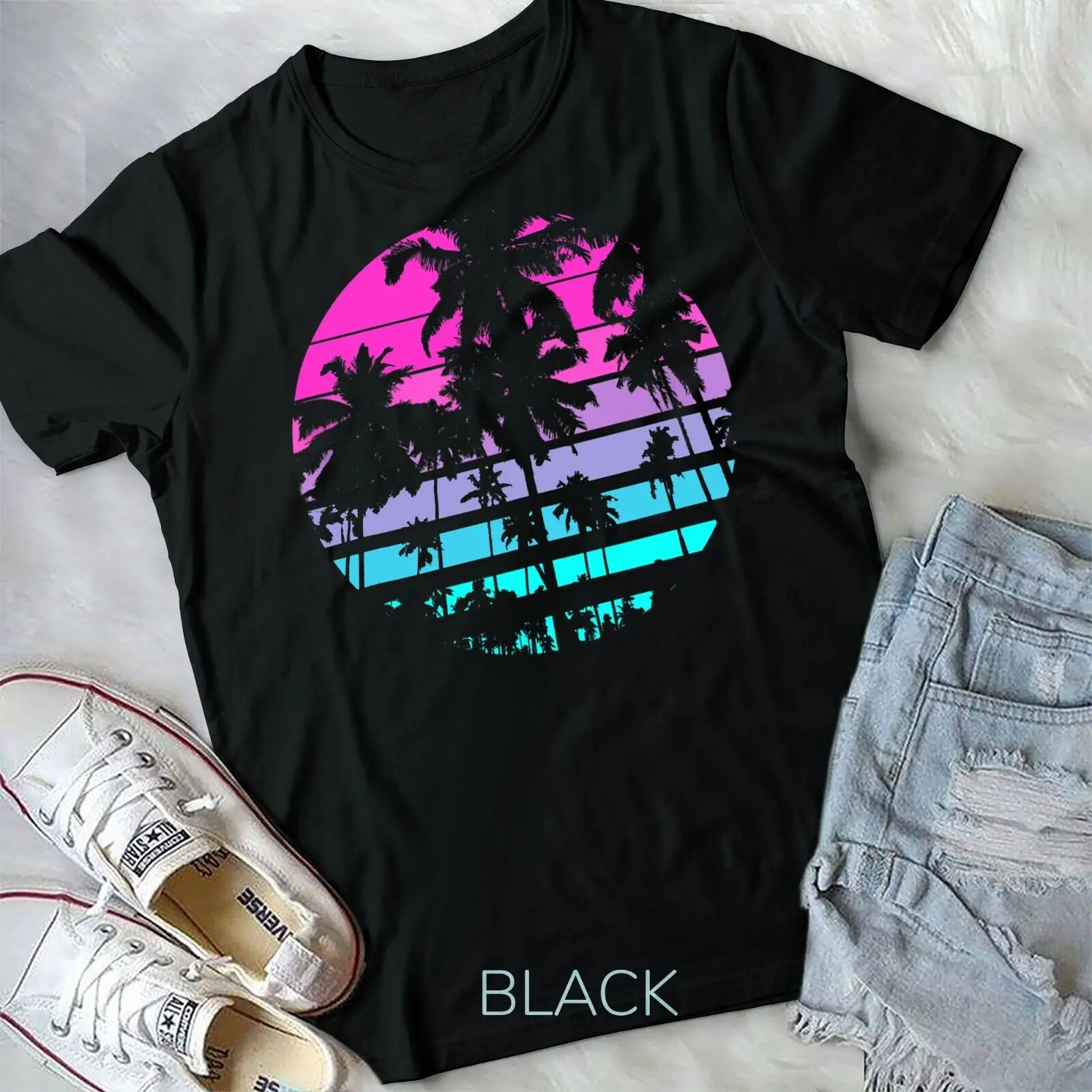 

Retro Eighties 80s _ 90s Beach Style Design With Palm Trees Unisex T-shirt