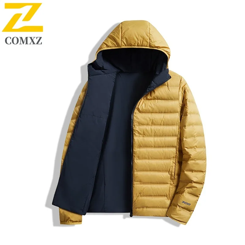 

COMXZ Men Down Jacket High Quality 90 Percent Duck Down Skiing Warm Coat Fashion Zipper Design Hooded Sport Winter Puffer Coat