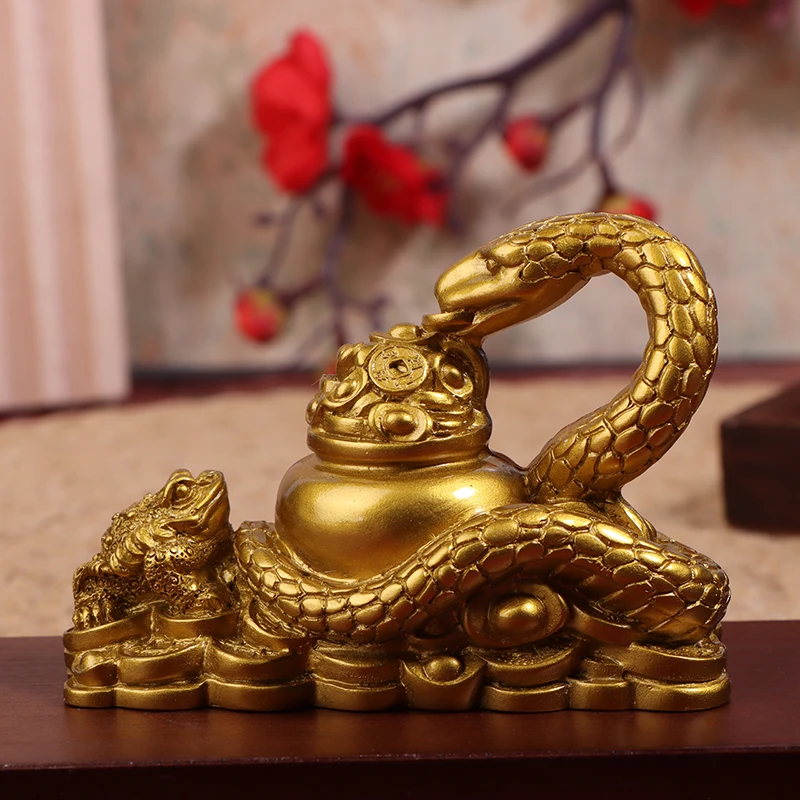 1Pc Gold Feng Shui Snake Toad Statue Figurine Coin Money Wealth Luck Home Director