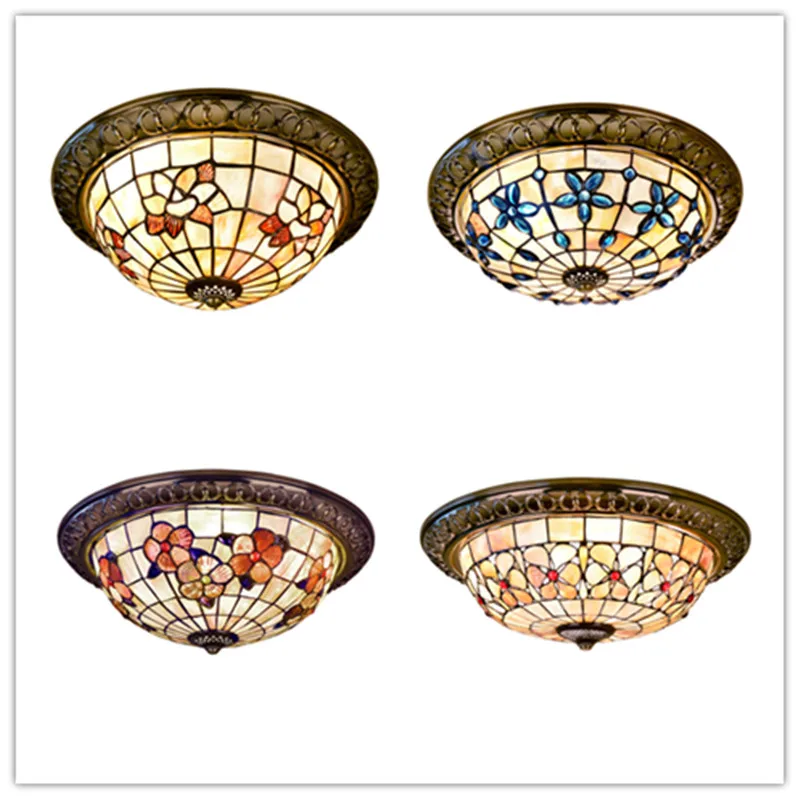 

European Tiffany Shell Retro Aisle Corridor Decorative Light Warm Bedroom Living Room Dining Room Cafe Ceiling Lamps E27