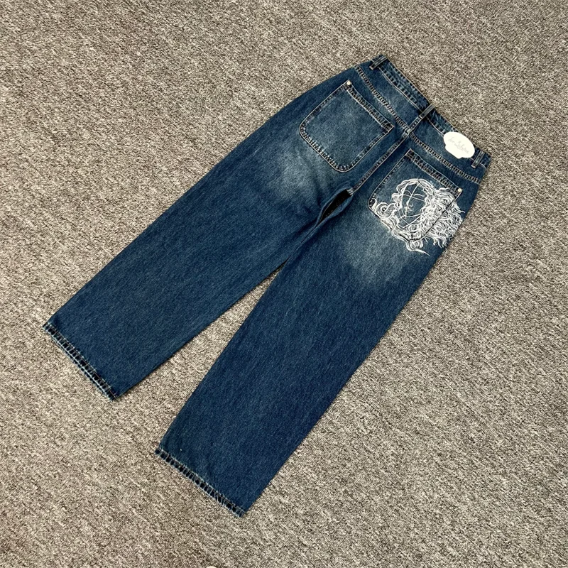 

Женские прямые джинсы с вышивкой Derschutze, 1:1, синие потертые винтажные мужские джинсовые брюки лучшего качества